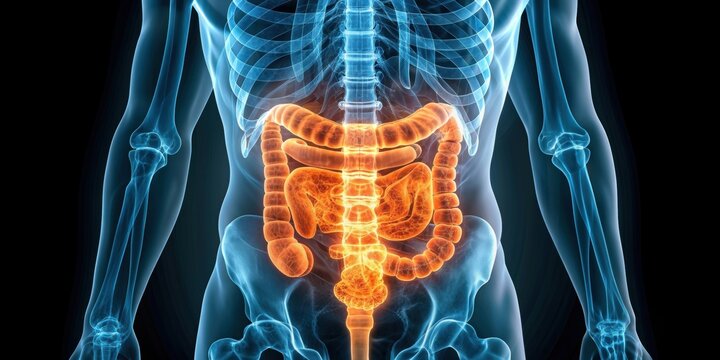 X-ray showing the absorption process of water-soluble vitamins in the small intestine, small intestine, absorption