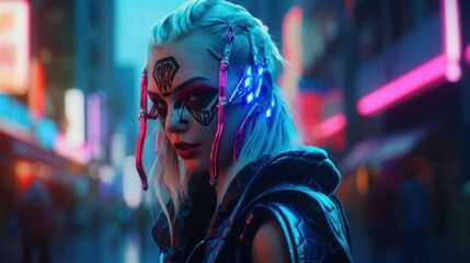 Obraz premium Cyberpunk Fashion in Neon City