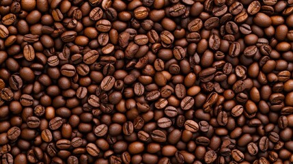 Closeup shot of scattered coffee beans creates an inviting and aromatic vibe, perfect for coffee lovers and enthusiasts.