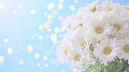Fototapeta premium A fresh bouquet of white daisies brings life and joy, set against a soft, blurred background for a tranquil scene.