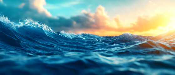 Obraz premium Vibrant ocean waves at sunset, showcasing the beauty of nature and tranquil waters.