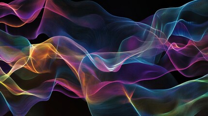 Obraz premium Abstract Neon Light Waves in Vibrant Colors on Black Background