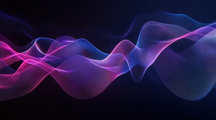 Fototapeta premium Abstract Purple and Blue Waves on Black Background - Futuristic Technology Design