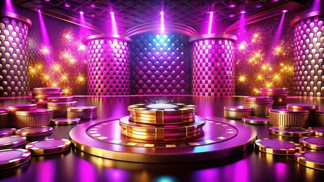 Vibrant and creative artistic photography of iGaming platform in purple, pink, and golden hues, vibrant, creative