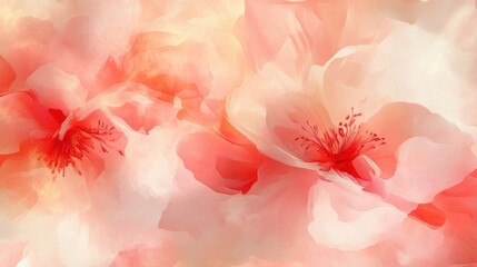 Abstract Watercolor Floral Background with Delicate Pink and Red Flowers.