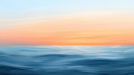 Obraz premium Abstract Sunset Over Wavy Ocean, Artistic Digital Painting, Blue and Orange Color Palette.