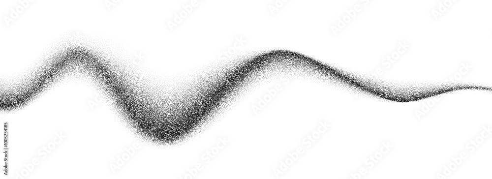 Poster Grain wave gradient texture. Black stipple flow line background. Dotted undulate sand backdrop with speckles, particles, granules. Grunge noise dot work wallpaper for banner, poster, overlay. Vector