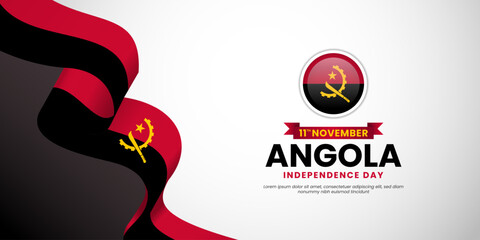 Angola Waving Ribbon Flag for Independence day background design with blank space area