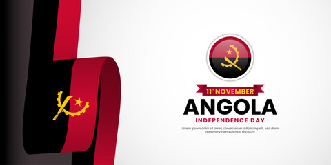 Angola Waving Ribbon Flag for Independence day background design with blank space area