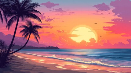 Fototapeta premium 夕日の美しい海景