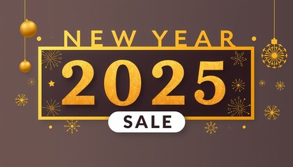 New Year 2025 Sale Banner with Festive Gold Designs Highlighting Special Offers and Discounts for Holiday Promotions