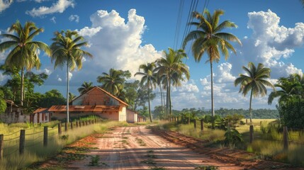 Fototapeta premium Scenic Brazilian Country Road with Palm Trees
