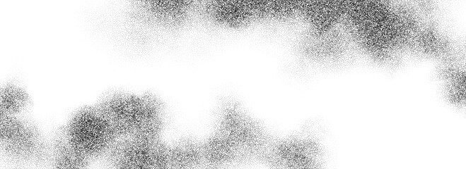 Stippled smoke cloud gradient texture. Grunge fluid fume grain background. Gritty noise fog dot work wallpaper. Black and white dots, speckles, sand particles or granules overlay. Vector backdrop