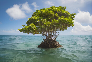 Obraz premium tree, beach, sea, water, sky, nature, ocean, landscape, island, sand, tropical, coast, summer, travel, caribbean, green, vacation, lake, shore, seascape, bay, pine, lonely, view, 