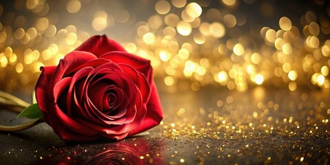 Elegant abstract black and gold design with red rose on blurred background , black, red, gold, elegant, abstract, rose