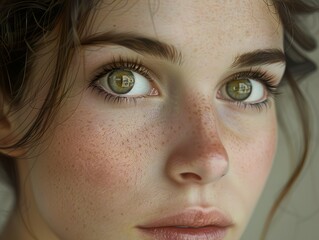Fototapeta premium Close-Up Portrait of a Woman with Green Eyes and Freckles