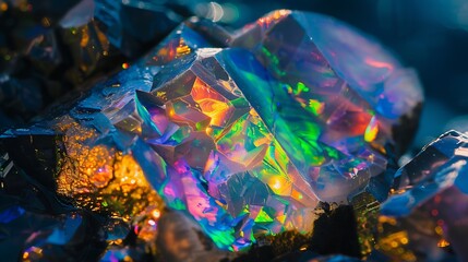 Beautiful rainbow opal showing its iridescent colors and intricate surface