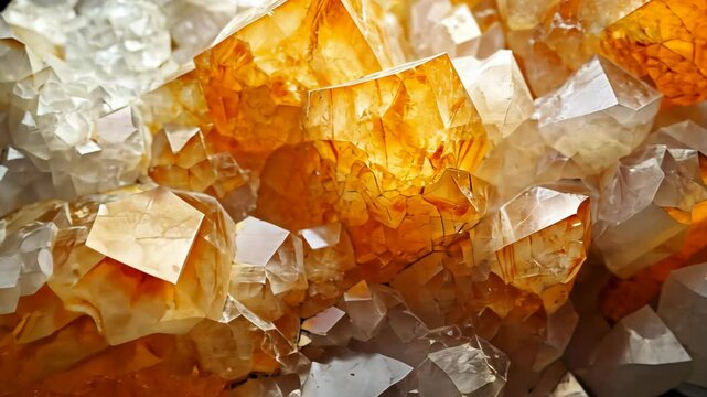 A close-up of a cluster of citrine crystals, showcasing their intricate facets and warm, golden hues
