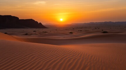 Sunset Over the Desert Dunes in the Arabian Peninsula