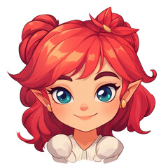 A charming halfling woman in vibrant 2D anime style, perfect for RPG fans, set against a clean backdrop.