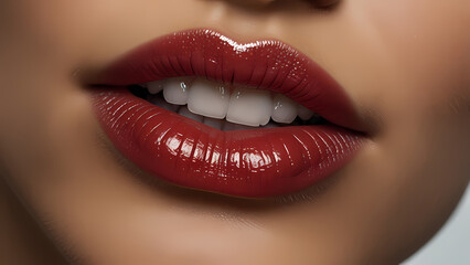 Obraz premium close-up image of a woman's lips, focusing on the soft texture, natural contours, and subtle shine
