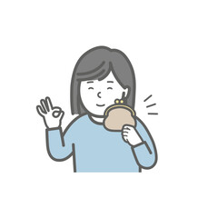 お財布を持ってOKサインをする女性