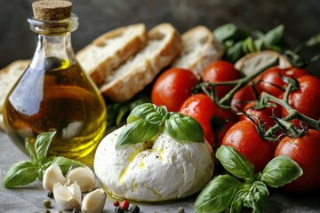 Burrata Cheese with Tomatoes, Basil, Garlic, and Olive Oil