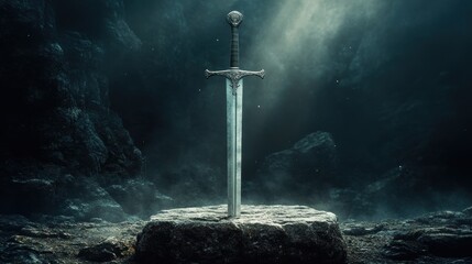 Naklejka premium Magical Sword in Mystical Underwater Scene