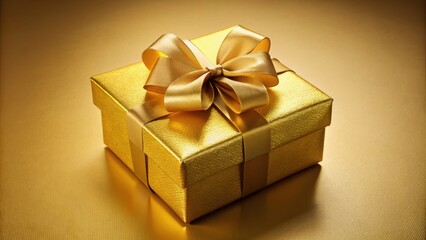 Golden gift box with ribbon for special occasions, luxury, present, celebration, surprise, elegant, festive, gold, holiday