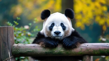 Obraz premium panda bear in a natural environment with vibrant colors. backgrounds of amazing animals in their natural habitat