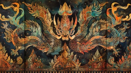Obraz premium Intricate Thai Pattern Art with Vibrant Colors