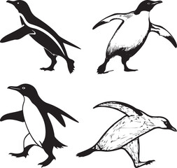 penguin silhouette vector art illustration on white background