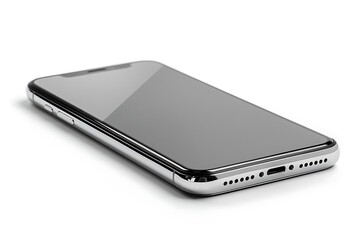 A sleek smartphone lying on a surface, showcasing its modern design and features.