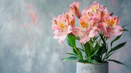 Fototapeta premium Pink Alstroemeria Flowers in a Pot