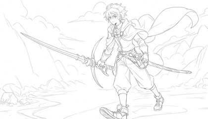 Obraz premium sketch of a girl with a sword