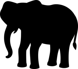 Minimal elephant silhouette, full body, tusks, trunk, facing right, clean lines, isolated