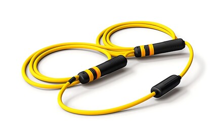 A yellow jump rope with black handles, designed for fitness and exercise.
