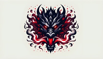 dark dragon head with red flames on white background