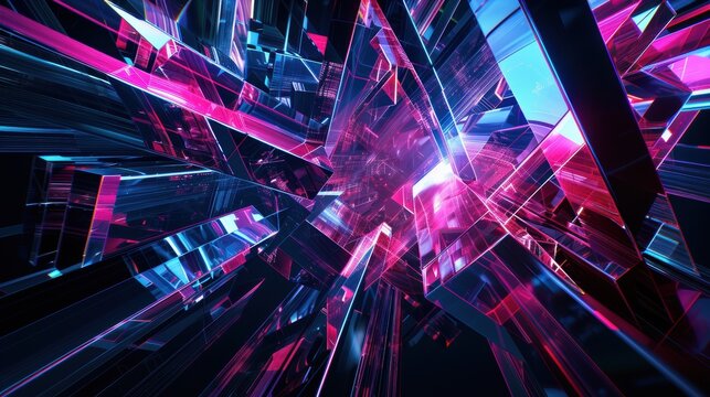 Abstract Geometric Composition with Pink and Blue Neon Lights