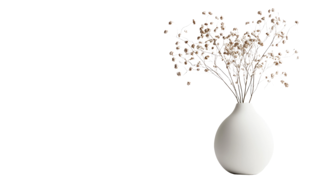 vase with dried flowers on a transparent background