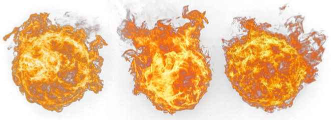 round fireball flame collection set isolated transparent clipping path PNG background, for graphic elements and effects
