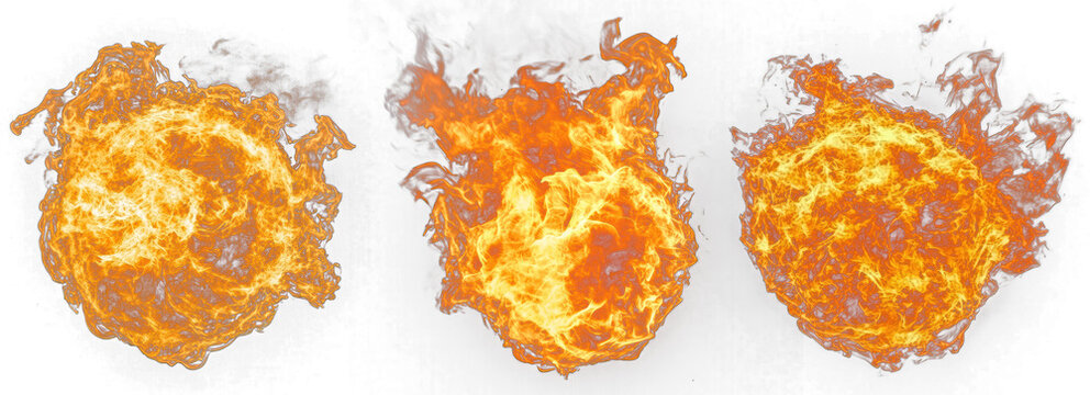 round fireball flame collection set isolated transparent clipping path PNG background, for graphic elements and effects