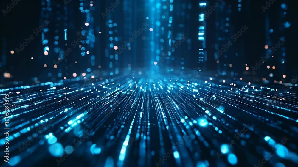 Poster immerse yourself in a captivating digital environment bursting with shimmering blue particles and dy