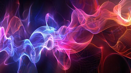 Abstract digital art with swirling pink and blue lines on a dark background