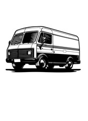 Obraz premium Delivery Van | Cargo Door to Door | Van Owner | Delivery Crew | Delivery Man | Food Truck | Logistics Truck | Van | Original Illustration | Vector and Clipart | Cutfile and Stencil