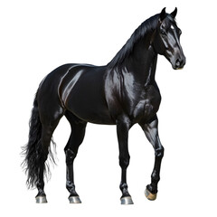 Fototapeta premium Sleek Black Horse with Shiny Mane Standing Alone