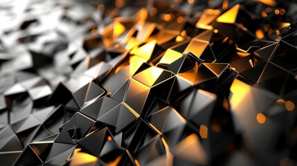 Fototapeta premium Abstract Golden Glow on Black Geometric Surface