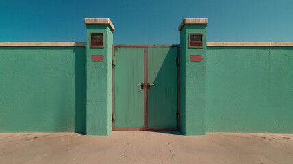 Highsecurity prison entrance gate, controlled by a digital access system with cameras and biometric authentication, 3D illustration