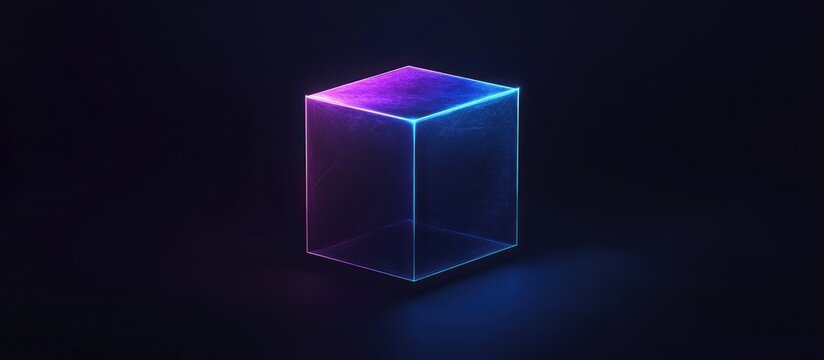 Neon Cube in a Dark Environment
