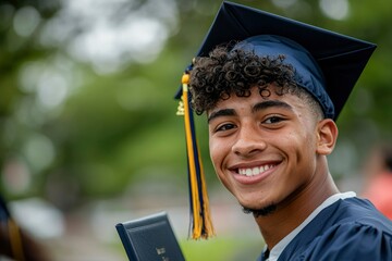 Portrait of a smiling graduate in cap and gown